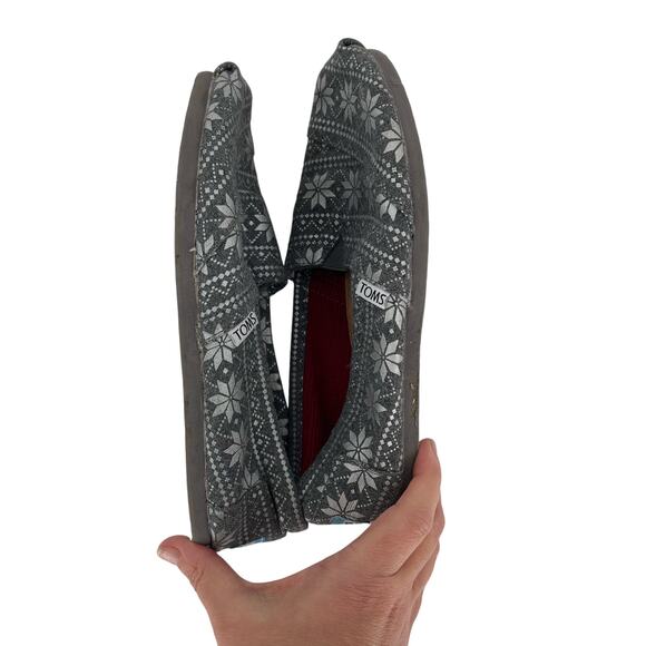 Toms Snowflake Poinsetta Grey Limited Edition Holiday Women's Size 8 - Picture 8 of 9
